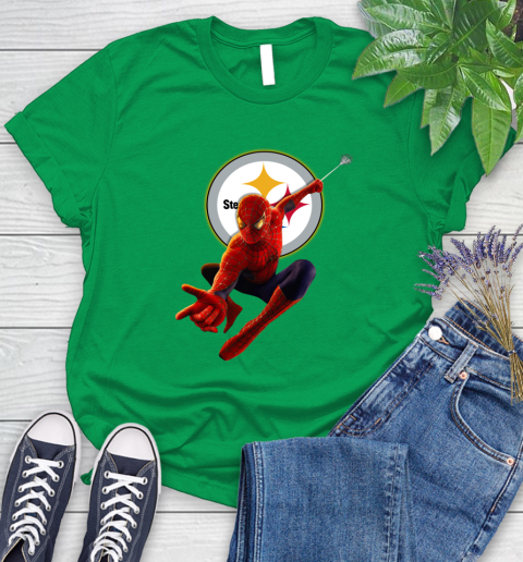 NFL Spider Man Avengers Endgame Football Pittsburgh Steelers Women's T-Shirt 6