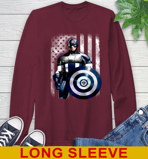 Winnipeg Jets NHL Hockey Captain America Marvel Avengers American Flag Shirt Long Sleeve T-Shirt 7