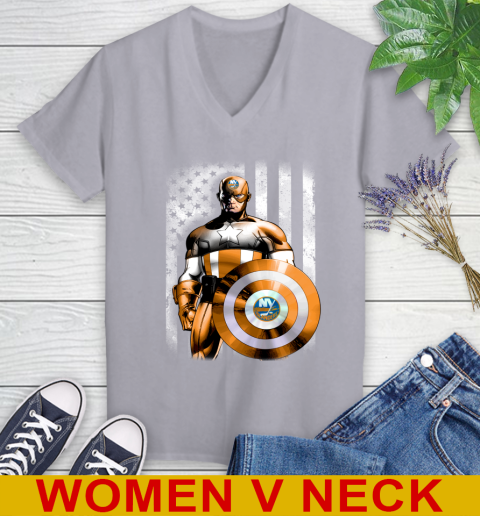 New York Islanders NHL Hockey Captain America Marvel Avengers American Flag Shirt Women's V-Neck T-Shirt 4