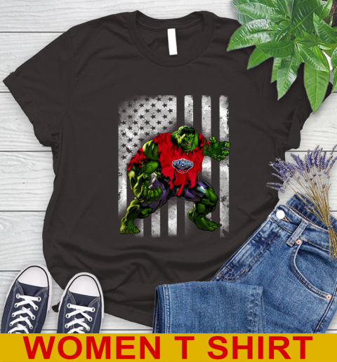 New Orleans Pelicans Hulk Marvel Avengers NBA Basketball American Flag Women's T-Shirt 9