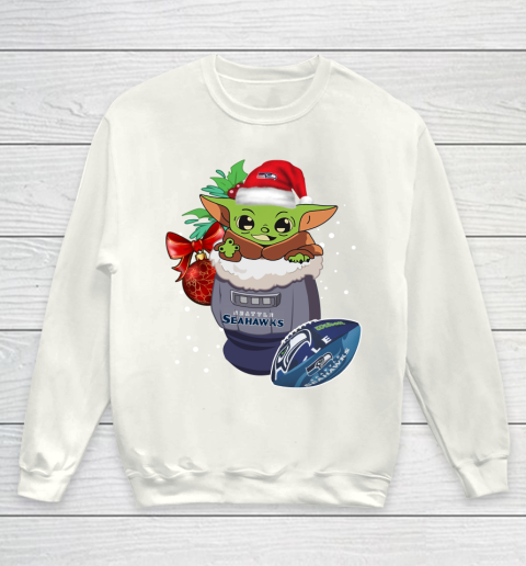 Seattle Seahawks Christmas Baby Yoda Star Wars Funny Happy NFL Youth Sweatshirt 2