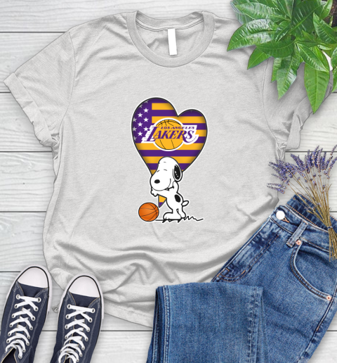 Los Angeles Lakers NBA Basketball The Peanuts Movie Adorable Snoopy Women's T-Shirt