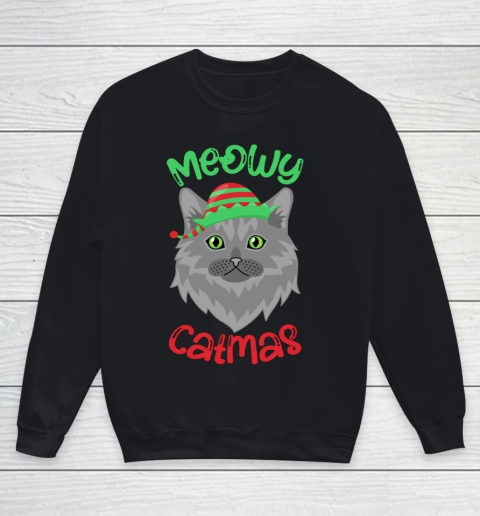 Meowy Catmas Ugly Christmas Elf Cat Christmas Pajama Gift Youth Sweatshirt