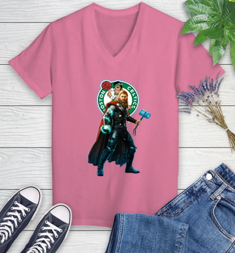 NBA Thor Avengers Endgame Basketball Boston Celtics Women's V-Neck T-Shirt 13