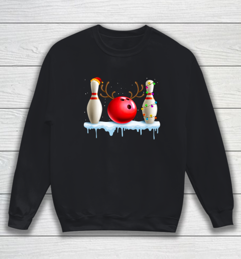 Bowling Christmas Santa Hat Xmas Lights Gift Bowling Lover Sweatshirt