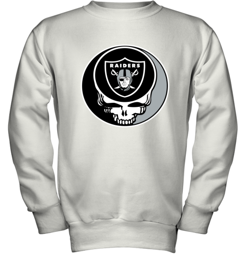 NFL Oakland Raiders Grateful Dead Rock Band Football Sports BrNYnC6nyyD youth sweatshirt 47 95 151514 front white