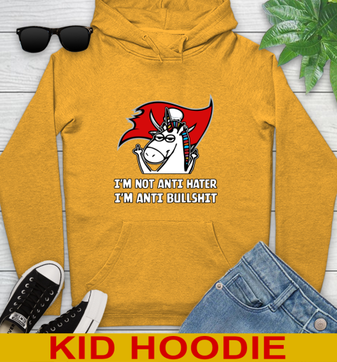 Tampa Bay Buccaneers NFL Football Unicorn I'm Not Anti Hater I'm Anti Bullshit Youth Hoodie 3