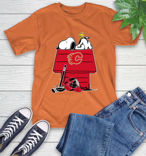 Calgary Flames NHL Hockey Snoopy Woodstock The Peanuts Movie T-Shirt 5