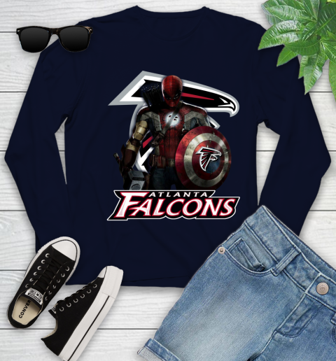 NFL Captain America Thor Spider Man Hawkeye Avengers Endgame Football Atlanta Falcons Youth Long Sleeve 3