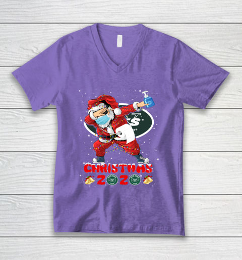 New York Jets Funny Santa Claus Dabbing Christmas 2020 NFL V-Neck T-Shirt 8