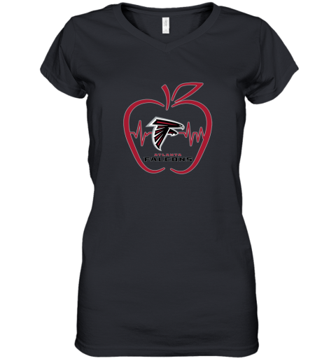 Apple Heartbeat Teacher Symbol Atlanta Falcons Women's V-Neck T-Shirt