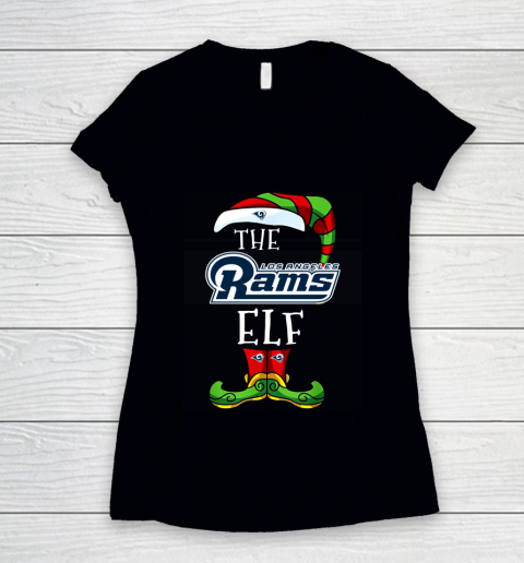 Los Angeles Rams Christmas ELF Funny NFL Women's V-Neck T-Shirt