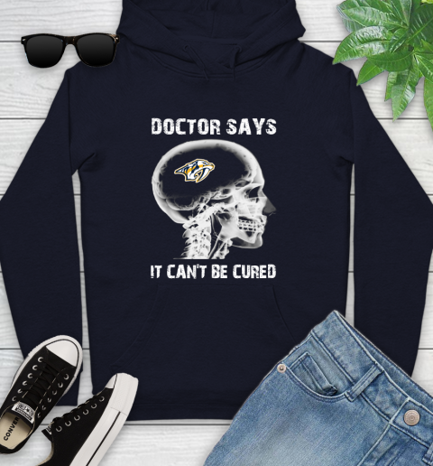 NHL Nashville Predators Hockey Skull It Can't Be Cured Shirt Youth Hoodie 3