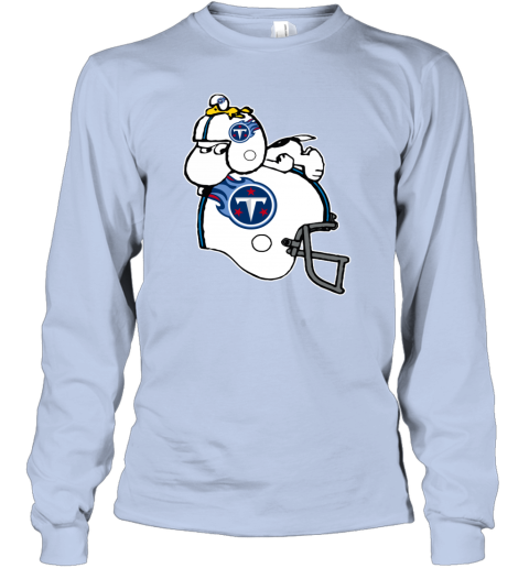 Snoopy And Woodstock Resting On Tennessee Titans Helmet pjon snoopy and woodstock resting on tennessee titans helmet youth long sleeve 50 front light blue