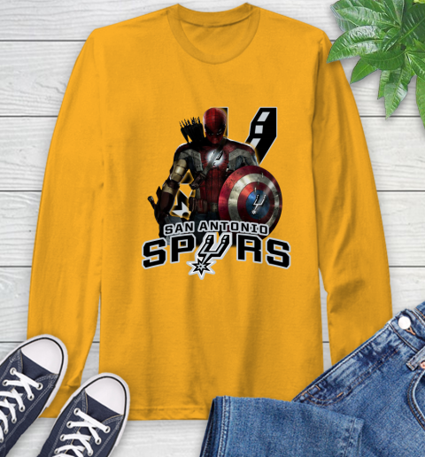 San Antonio Spurs NBA Basketball Captain America Thor Spider Man Hawkeye Avengers Long Sleeve T-Shirt 3