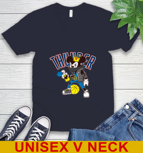 Oklahoma City Thunder NBA Basketball Mickey Peace Sign Sports V-Neck T-Shirt 3