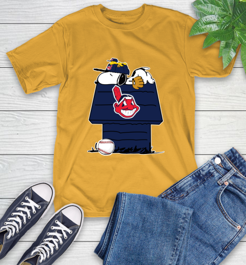 MLB Cleveland Indians Snoopy Woodstock The Peanuts Movie Baseball T Shirt T-Shirt 3