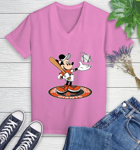 MLB Baseball San Francisco Giants Cheerful Mickey Disney Shirt Women's V-Neck T-Shirt 12