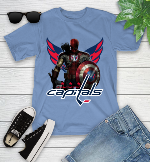 NHL Captain America Thor Spider Man Hawkeye Avengers Endgame Hockey Washington Capitals Youth T-Shirt 11
