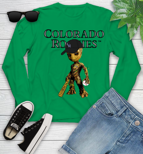 MLB Colorado Rockies Groot Guardians Of The Galaxy Baseball Youth Long Sleeve 6
