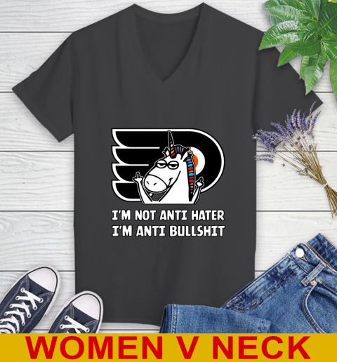 Philadelphia Flyers NHL Hockey Unicorn I'm Not Anti Hater I'm Anti Bullshit Women's V-Neck T-Shirt 10 Philadelphia Flyers NHL Hockey Unicorn I'm Not Anti Hater I'm Anti Bullshit Women's V-Neck T-Shirt - Image 10