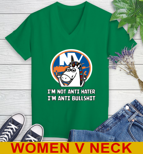 New York Islanders NHL Hockey Unicorn I'm Not Anti Hater I'm Anti Bullshit Women's V-Neck T-Shirt 6