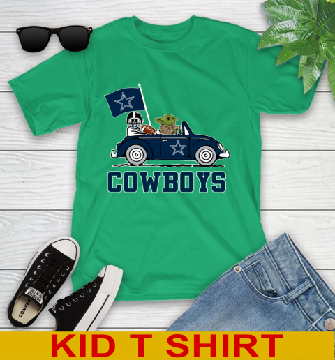 NFL Football Dallas Cowboys Darth Vader Baby Yoda Driving Star Wars Shirt Youth T-Shirt 6