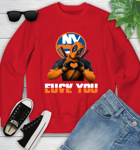 NHL New York Islanders Deadpool Love You Fuck You Hockey Sports Youth Sweatshirt 8