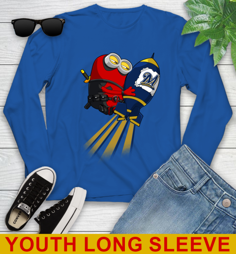 MLB Baseball Milwaukee Brewers Deadpool Minion Marvel Shirt Youth Long Sleeve 10