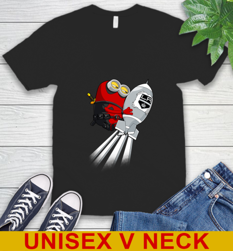 NHL Hockey Los Angeles Kings Deadpool Minion Marvel Shirt V-Neck T-Shirt