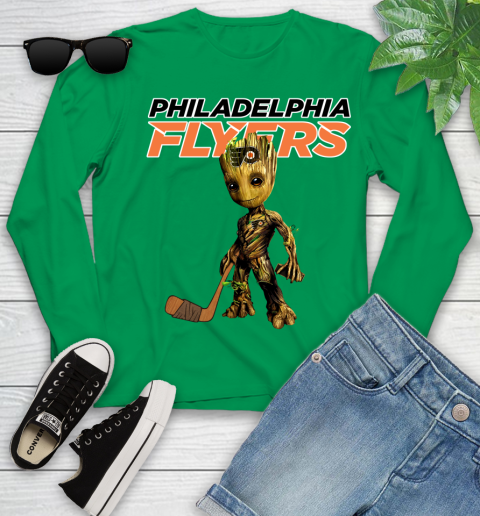 Philadelphia Flyers NHL Hockey Groot Marvel Guardians Of The Galaxy Youth Long Sleeve 6