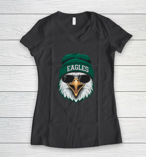 Cool Face Eagles With Sunglasses Vintage Funny Women's V-Neck T-Shirt 4