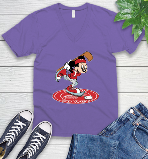 NHL Hockey Detroit Red Wings Cheerful Mickey Disney Shirt V-Neck T-Shirt 9