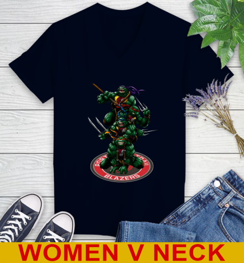NBA Basketball Portland Trail Blazers Teenage Mutant Ninja Turtles Shirt Women's V-Neck T-Shirt 3