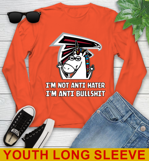 Atlanta Falcons NFL Football Unicorn I'm Not Anti Hater I'm Anti Bullshit Youth Long Sleeve 4