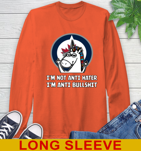 Winnipeg Jets NHL Hockey Unicorn I'm Not Anti Hater I'm Anti Bullshit Long Sleeve T-Shirt 5