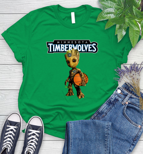 Minnesota Timberwolves NBA Basketball Groot Marvel Guardians Of The Galaxy Women's T-Shirt 6