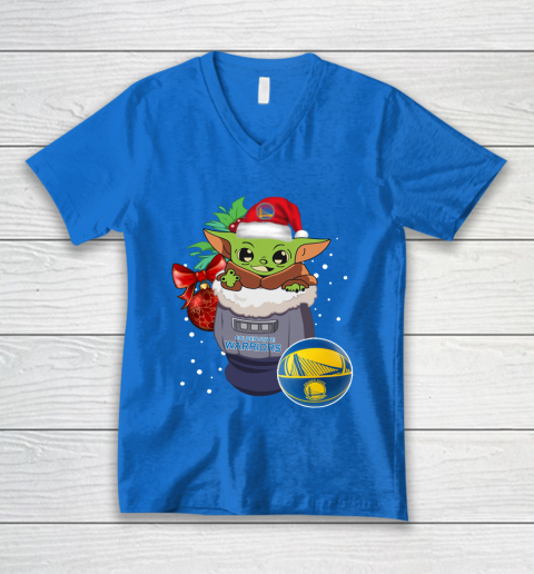 Golden State Warriors Christmas Baby Yoda Star Wars Funny Happy NBA V-Neck T-Shirt 6