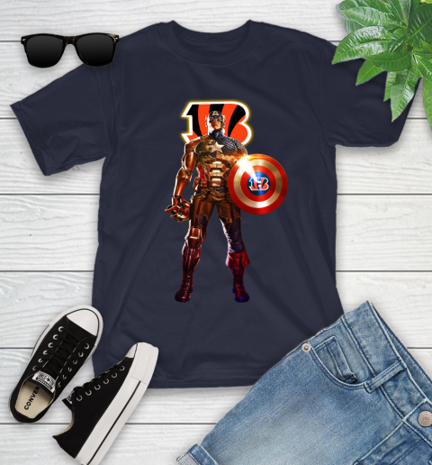NFL Captain America Marvel Avengers Endgame Football Sports Cincinnati Bengals Youth T-Shirt 3