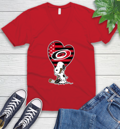 Carolina Hurricanes NHL Hockey The Peanuts Movie Adorable Snoopy V-Neck T-Shirt 7