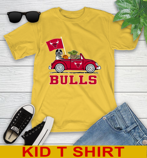 NBA Basketball Chicago Bulls Darth Vader Baby Yoda Driving Star Wars Shirt Youth T-Shirt 8