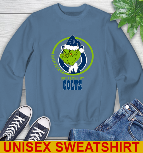 Indianapolis Colts NFL Christmas Grinch I Hate People But I Love My Favorite Football Team Sweatshirt 8