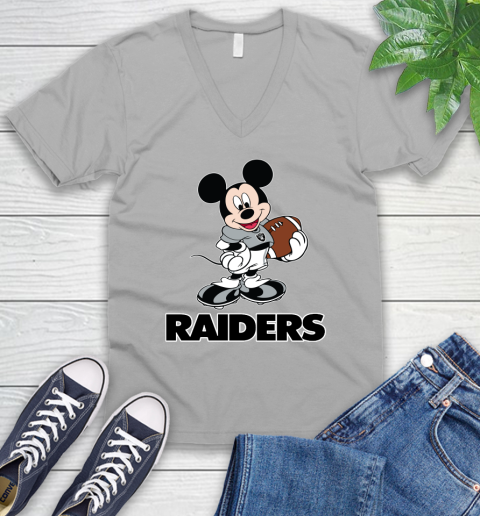 NFL Football Oakland Raiders Cheerful Mickey Mouse Shirt V-Neck T-Shirt 4