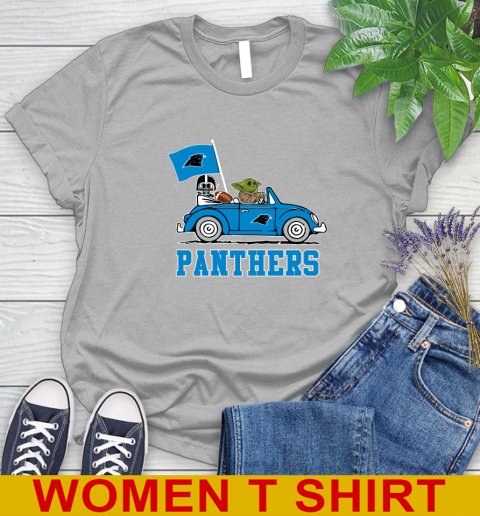 NFL Football Carolina Panthers Darth Vader Baby Yoda Driving Star Wars Shirt Women's T-Shirt 5