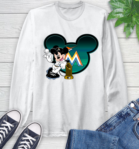 MLB Miami Marlins The Commissioner's Trophy Mickey Mouse Disney Long Sleeve T-Shirt
