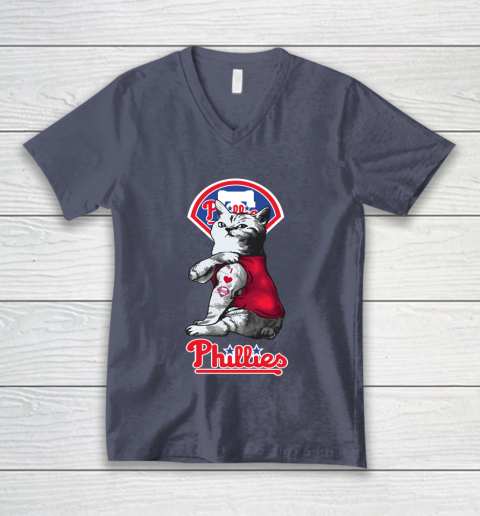 MLB Baseball My Cat Loves Philadelphia Phillies V-Neck T-Shirt 7