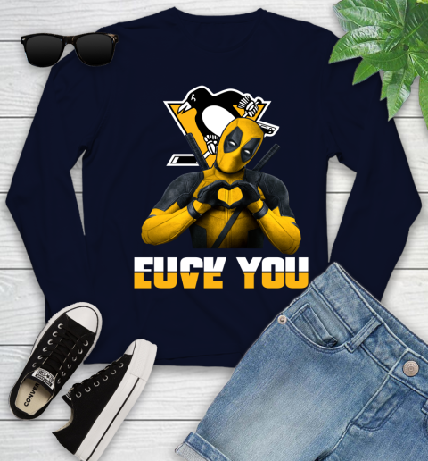 NHL Pittsburgh Penguins Deadpool Love You Fuck You Hockey Sports Youth Long Sleeve 2