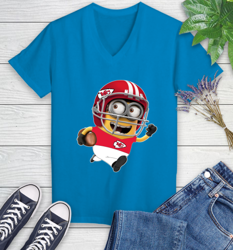 NFL Kansas City Chiefs Minions Disney Football Sports Women's V-Neck T-Shirt 7