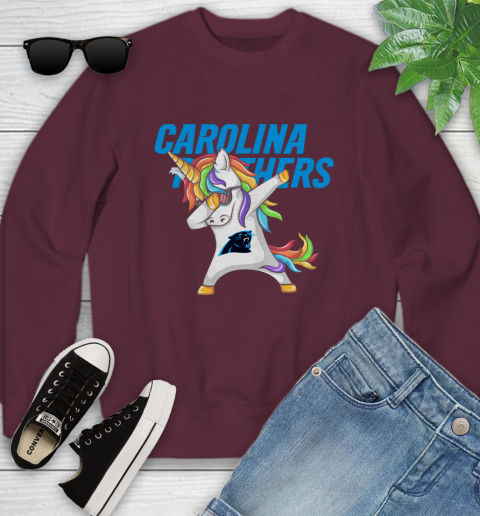 Carolina Panthers NFL Football Funny Unicorn Dabbing Sports Youth Sweatshirt 5