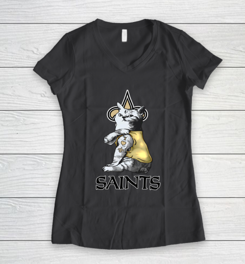 NFL Football My Cat Loves New Orleans Saints Women's V-Neck T-Shirt 6